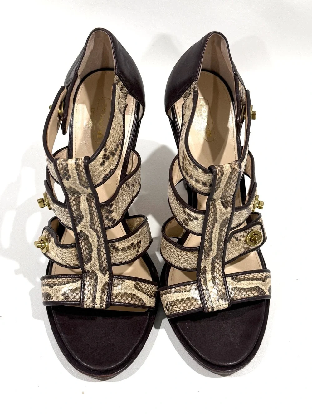 COACH Tamarah Snake-Print Strappy Gladiator Caged High Heel Sandals